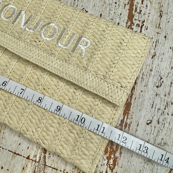 Neiman Marcus Embroidered Bonjour Straw Clutch NWOT - Picture 9 of 10
